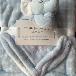 New Tahari Baby Blue Plush Blanket with Security Blanket